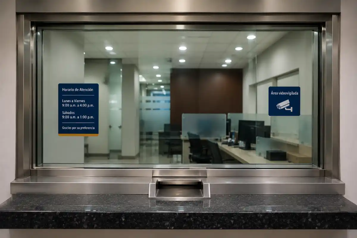 Ventanillas blindadas en entidad bancaria