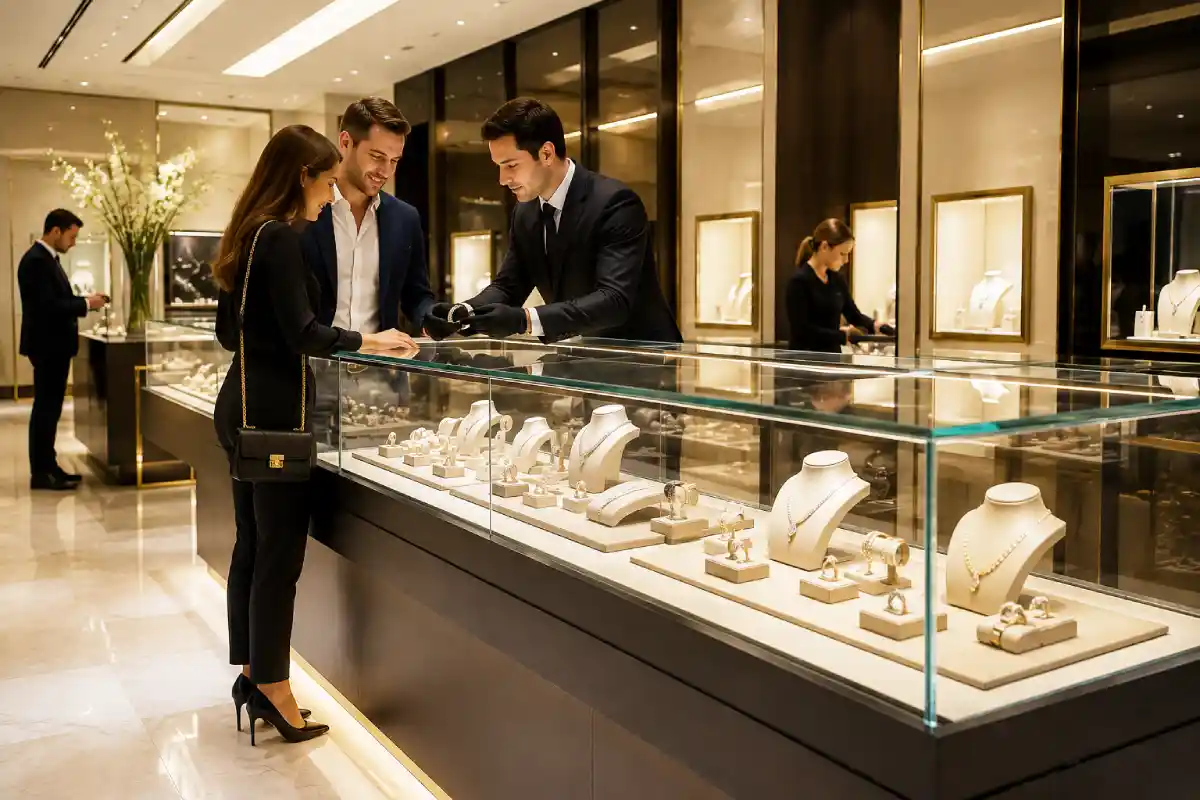 Vitrina blindada con exhibidores de joyería